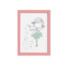 Quadro para Quarto Fada Verde Moldura Rosa 22x32cm