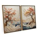 Quadro Para Sala Decorativo Abstrato Coast Wisdom Tree Kit 2 Telas Moderna C/ Moldura - Bimper