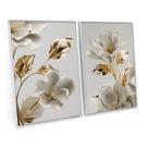 Quadro Para Sala Decorativo Flores e Folhas Moderno Para Escritório Hall Quarto Kit 2 Telas Canvas - Bimper