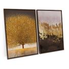 Quadro Para Sala Decorativo Moderno Abstrato Árvores Dourada Tons Marrom C/ Moldura Grande - Bimper Quadro Para Sala Decorativo Moderno Abstrato Árvores Dourada Tons Marrom C/ Moldura Grande - Bimper