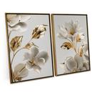 Quadro Para Sala Flores Em Ouro Branco Folhas Em Ouro Amarelo Moderno Abstrato C/ Moldura - Bimper Quadro Para Sala Flores Em Ouro Branco Folhas Em Ouro Amarelo Moderno Abstrato C/ Moldura - Bimper
