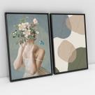 Quadro Para Sala Forest Harmony Mulher Abstrato Flores Decorativo Moderno Natureza Moldura - Bimper