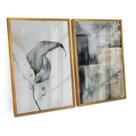 Quadro Para Sala Moderno Par Flor Folha Pinceladas Tons Cinza Decorativo C/ Moldura e Vidro - Bimper Quadro Para Sala Moderno Par Flor Folha Pinceladas Tons Cinza Decorativo C/ Moldura e Vidro - Bimper