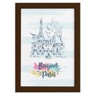 Quadro Paris Torre Eiffel Bonjour Moldura Marrom 33x43