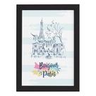 Quadro Paris Torre Eiffel Bonjour Moldura Preta 33x43