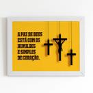 Quadro Paz de Deus Jesus Cristo Cruz Moldura Branca 60x40cm