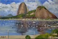 Quadro pintado à mão Enseada de Botafogo e o Pão de Açúcar