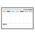 Quadro Planner 90x60 cm Semanal Light e Mensal Gray Moldura Madeira Preto
