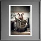 Quadro Porco No Banheiro Lendo Jornal 45x34cm - com vidro