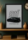 Quadro Porsche 911 GT3 com Vidro e Moldura Preta Tam:A4