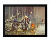 Quadro Poster Moldurado Desenho Motociclismo Retro 42x29cm
