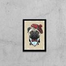 Quadro Pug Boina 33x24cm - com vidro