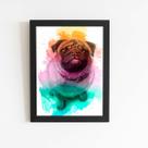 Quadro Pug Cachorro Cão Tinta Aquarela Moldura 30x40cm