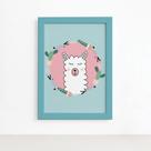 Quadro Quarto Bebê Animais Amigos Lhama Mold Azul 22x32cm