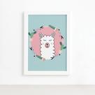 Quadro Quarto Bebê Animais Amigos Lhama Mold Branca 22x32cm