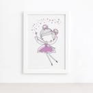Quadro Quarto de Menina Fada Lilás Moldura Branca 33x43cm