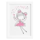 Quadro Quarto de Menina Fada Rosa Moldura Branca 33x43cm