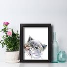 Quadro Quarto Sala Gato Aquarela 22x32cm Moldura Preta