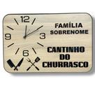 QUADRO RELÓGIO PERSONALIZADO CANTINHO do CHURRASCO,FREIJÓ, LETREIROS PRETOS,2 TAMANHOS,2 CORES COURO