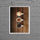 Quadro Rústico Xícaras Com Café 24x18cm - com vidro