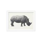 Quadro Safari Geométrico Rinoceronte Moldura Branca 33x43cm