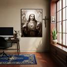 Quadro Sagrado Coração de Jesus P&B - 70x50cm
