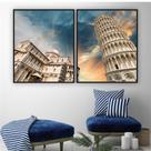 Quadro Sala 60x100cm Torre De Pisa Azul Moldura