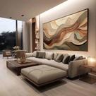 Quadro Sala Ondas Marrom Tons Elegante Com Moldura Madeira
