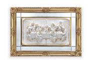 Quadro Santa Ceia Páscoa c/ Espelho Marfim e Dourada 93cm
