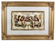 Quadro Santa Ceia Páscoa Dourado Detalhes Em Tecido 74cm