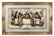 Quadro Santa Ceia Páscoa Dourado Detalhes Em Tecido 92cm
