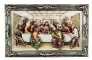 Quadro Santa Ceia Páscoa Moldurado Rústico em Resina 40cm