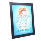 Quadro Santo Anjo da Guarda Menino Moldura Preta Simples Quadro Santo Anjo da Guarda Menino Moldura Preta Simples