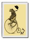 Quadro Sapo De Bicicleta Arte Retro Moldura Branca