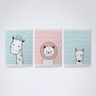 Quadro sem moldura kit girafa e leão Trio-21