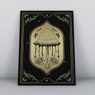 Quadro sem molduracaveira e lua dourado