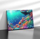 Quadro Tecido Canvas Fundo do Mar Peixes Oceano Corais Rocha