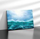 Quadro Tecido Canvas Ondas Mar Céu Pássaros Paisagem 07