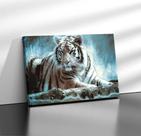Quadro Tecido Canvas Tigre Branco Madeira Animal Tiger