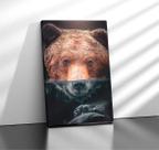 Quadro Tecido Canvas Urso Água Peixe Bear Olhar Paisagem