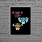 Quadro Três Macacos Sábios 33x24cm - com vidro