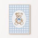 Quadro Ursinho Urso Xadrez Azul Quarto Menino Bebê Maternidade