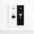 Quadro Vinho e Café AM/PM Minimalista Moldura Branca 22x32c Quadro Vinho e Café AM/PM Minimalista Moldura Branca 22x32c