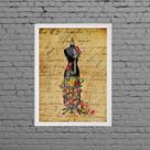 Quadro Vintage Manequim Costura 45x34cm - com vidro