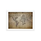 Quadro Vintage Mapa Mundi Antigo Moldura Branca 33x43cm