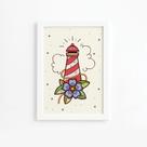 Quadro Vintage Marinha Farol Moldura Branca 33x43cm Quadro Vintage Marinha Farol Moldura Branca 33x43cm