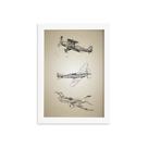 Quadro Vintage Moldura Branca Aviões Antigos Triplo 33x43cm