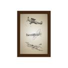 Quadro Vintage Moldura Marrom Aviões Antigos Triplo 22x32cm