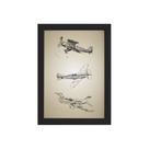 Quadro Vintage Moldura Preta Aviões Antigos Triplo 22x32cm
