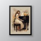 Quadro Vintage Mulher Tocando Piano 33x24cm - com vidro Quadro Vintage Mulher Tocando Piano 33x24cm - com vidro